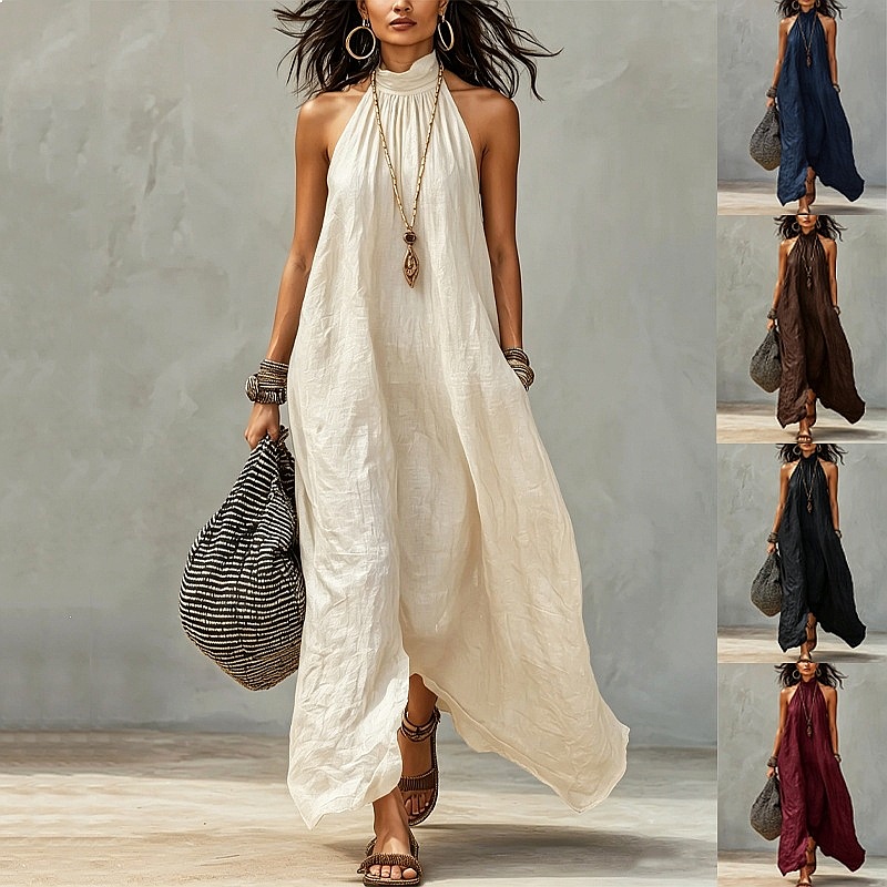 Maxi Dress Boho - Halter Neck Long Dress Women Backless