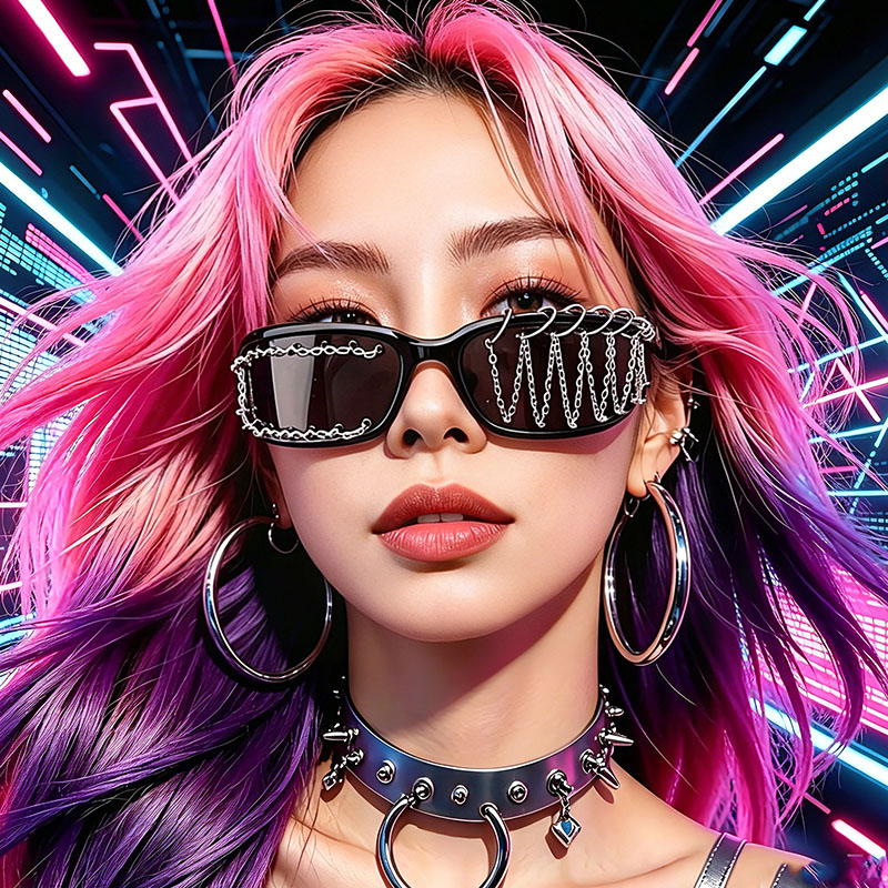 Women Fashion Glasses - New Fashionable Handmade Punk Rivet Chain