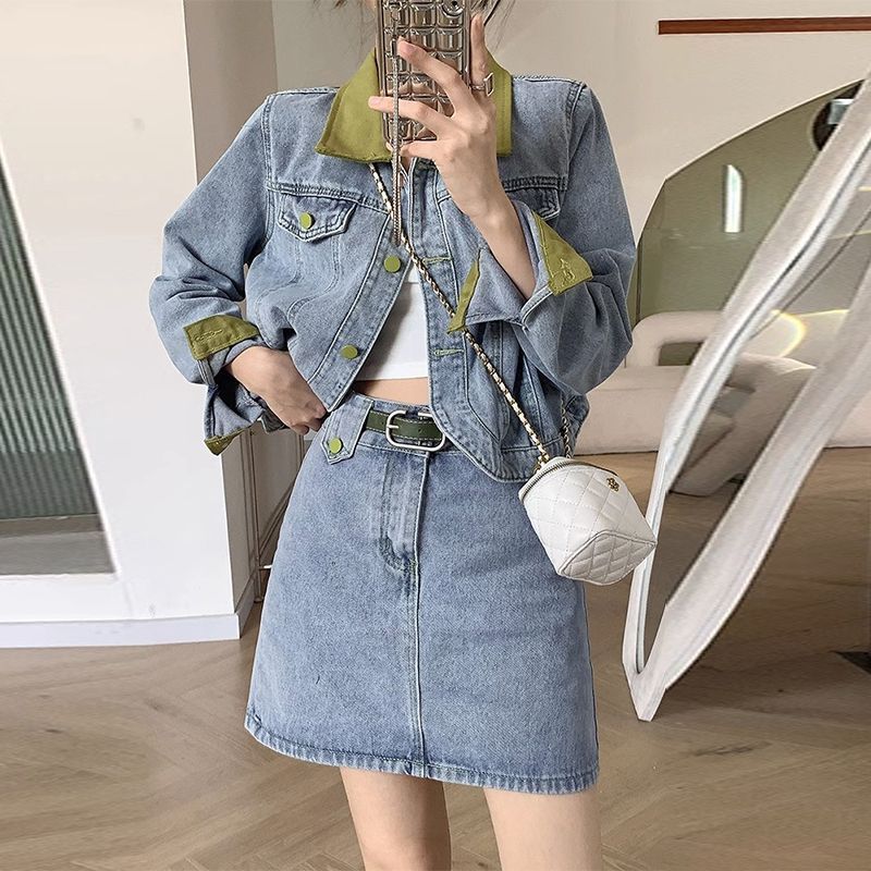 Women'S Fashion Denim Jacket - Denim Coats Mini Skirts Two Piece