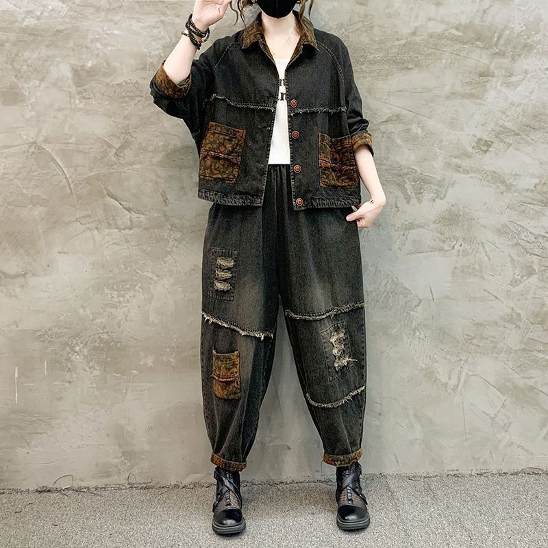 Women'S Fashion Denim Jacket - Autumn Winter Women Retro Cowboy Set