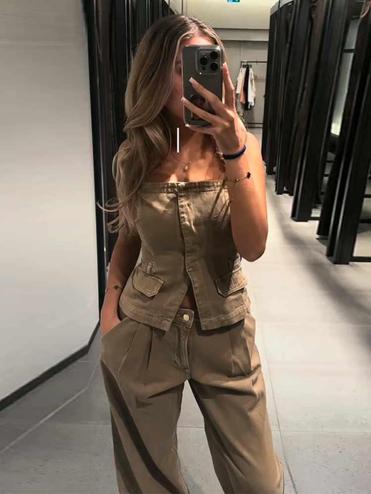 Y2k Women's Chest Wrap Vest Pa - Women Fashion Jeans Top recension och pris