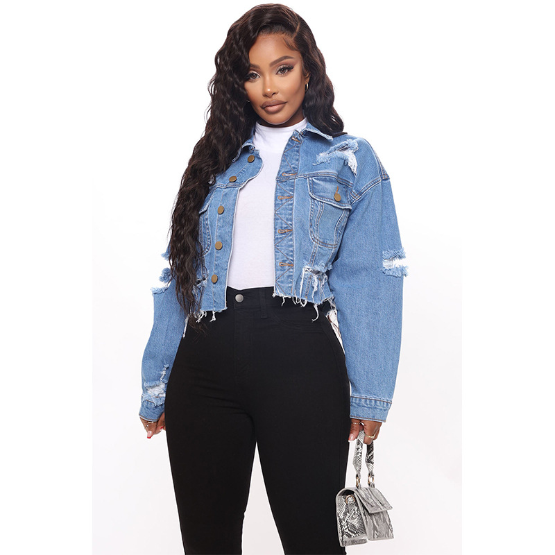 Washed Ripped Denim Short Jack - Women'S Fashion Denim Jacket recension och pris