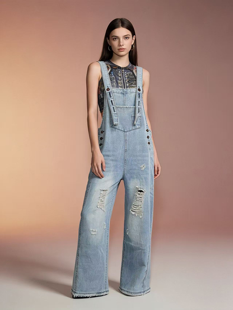 Fashion Retro Ripped Hole Deni - Women'S Fashion Overalls recension och pris