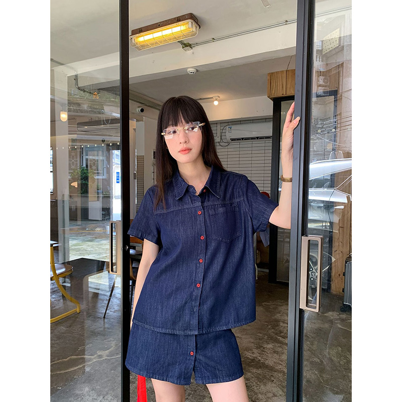 Benuynffy Retro Short Sleeved  - Women Fashion Jeans Top recension och pris
